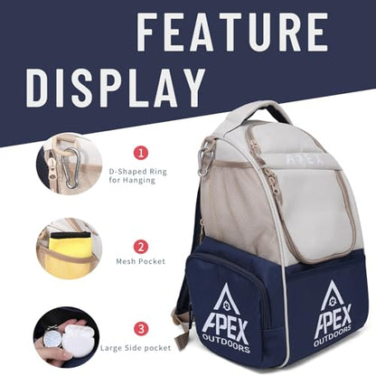 Disc Golf Bag, Large Disc Golf Backpack Holds Over 21 Discs, Durable & Lightweight with Multiple Storage Pockets - color: White-Blue