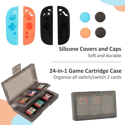 Accessories for Switch 2 - Family Bundle for Nintendo Switch 2,Carry Case,Portable Joy Con Charger,4 Pack Steering Wheels and Hand Grips,Dockable Case Kit,Stand and More