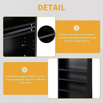 JupiterForce 5-Tier Adjustable Blue-Ray Cabinet CD Book Shelves Store & Organizer Video Games Arts Shelf Display Media Storage Furniture, Black