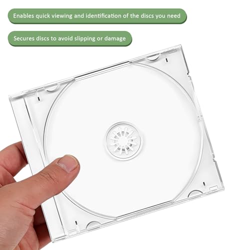 6PCS Standard Single Clear CD Jewel Case, 10 mm Thin Plastic DVD Protective Cases Replacement w/Assembled Tray, Square-Shaped Single Disc Storage Box for Most Cars (Transparent) - color: Transparent