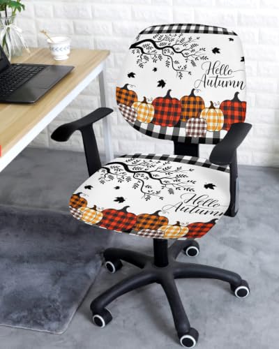 Savannan Office Chair Cover, Fall Thanksgiving Pumpkin Leaves Protective Stretch Elastic Universal Cover for Desk Task Chair,Computer Rotating Chair 1 Pcs Colorful Buffalo Check