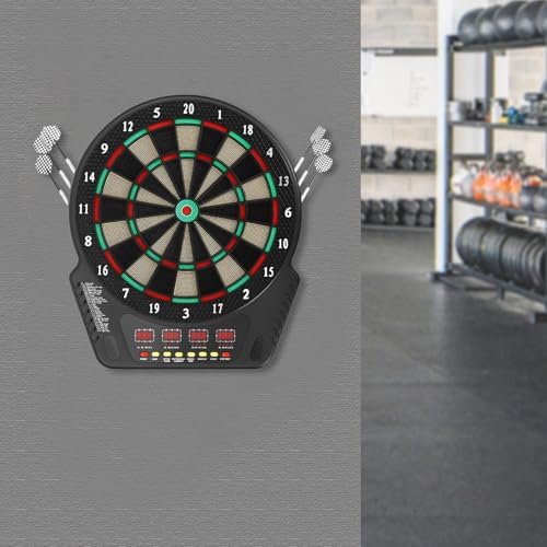 2.7W Electronic Dartboard Cabinet Set 17.32 x 19.88 Inch Electronic Dart Boards for Adults wirh 4 LED Displays Electronic Darts Board Wall Mounted Dart Boards for Adults with 6 Darts