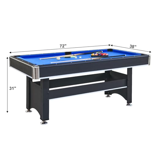 Tomkate 6-Foot Pool and Table Tennis Multi Game with Felt and Table Tennis Surface. Includes Billiard Accessories, Cues, Paddles and Balls for Family Game Room - color: Blue Felt with Black Body