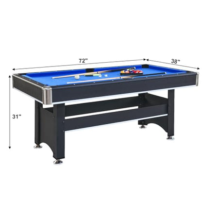Tomkate 6-Foot Pool and Table Tennis Multi Game with Felt and Table Tennis Surface. Includes Billiard Accessories, Cues, Paddles and Balls for Family Game Room - color: Blue Felt with Black Body