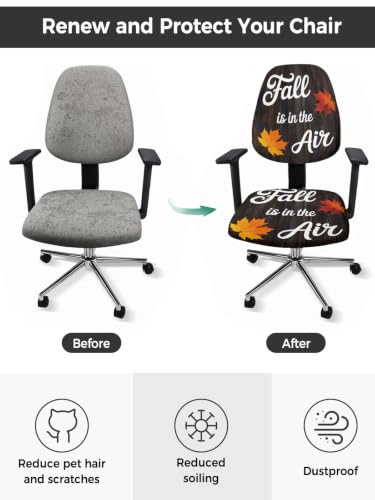 Savannan Office Chair Cover, Fall is in The Air Words Protective Stretch Elastic Universal Cover for Desk Task Chair,Computer Rotating Chair 1 Pcs Autumn Maple Leaf on Wood