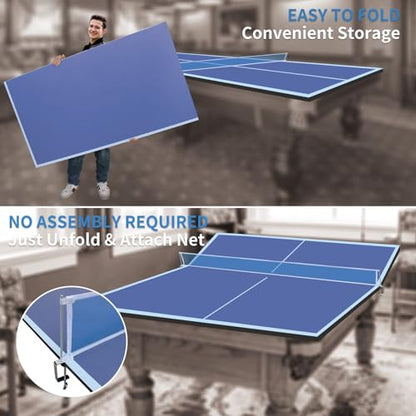 7/8/9ft Mid-Size Ping Pong Conversion Top with Net Set for Billiard and Pool Tables - Regulation Top Converts Billiards into Ping Pong Table Blue/Green/Black - color: Blue, size: 8 FT