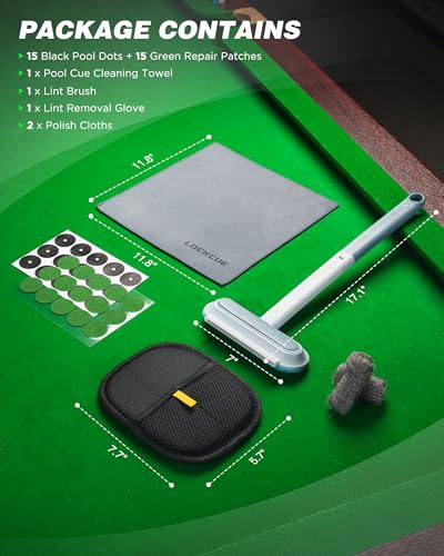 7-in-1 Billiard Table Cleaner Kit - Pool Table Felt Cleaning Accessories with Lint Roller, Glove, Steel Wool, Billiard Marker Dots & Towel