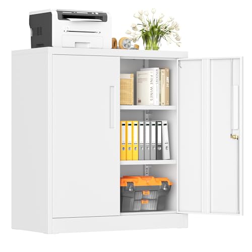 INTERGREAT Metal Storage Cabinet with Doors and Shelves,Lockable Storage Cabinet for Office,36”White Metal Utility Cabinet Garage Cabinets for Home Office, Garage, Kitchen, Shop - color: White, size: 36" H Storage Cabinet