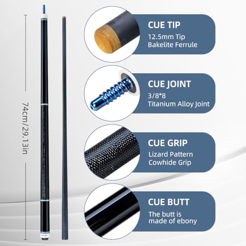 KONLLEN Carbon Fiber Pool Cue Stick 58-inch Professional Pool Sticks for Adults Full Carbon Technology Low Deflection Pool Cue Billiard Cues with 12.5mm Tip (Easy to Control, Pro Taper, Ultra-Smooth) - color: 001 blue black