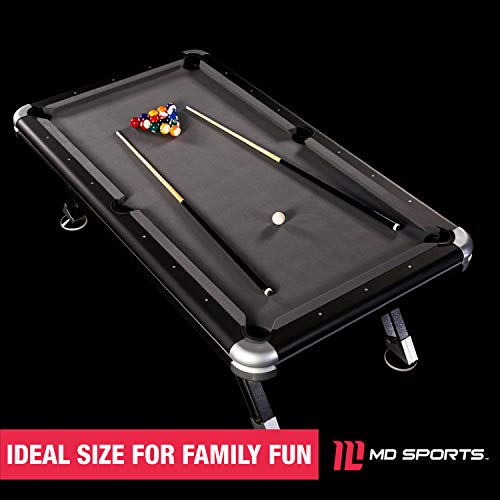 MD Sports 7.5' Titan Pool Table, Drop Pocket Billiard Table, Durable Steel Legs with Pool Ball and Cue Stick Set, Perfect for Family Game Rooms - style: 7.5 Ft. Titan