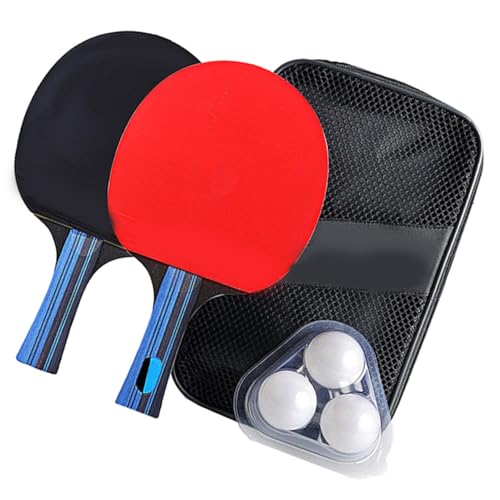 Abaodam Table Tennis Paddle Set Double-Sided Rubber Pingpong Bats with Flared Handle for Enhanced Grip and Control Includes Short Handle Rackets Balls and Carrying Case Suitable for