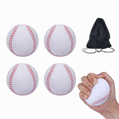 Foam Baseballs, 9 Inch Soft Baseballs Training Pitch Stress Ball with Drawstring Bag - color: White 4Pack