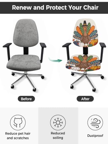 Savannan Office Chair Cover, Cartoon Thanksgiving Turkey Protective Stretch Elastic Universal Cover for Desk Task Chair,Computer Rotating Chair 1 Pcs Autumn Farm Pumpkins