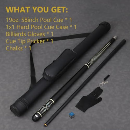 Professional Pool Cue Stick with Case, Pool Cue Stick 2-Piece Glass Fiber Billiards Cue Stick Low Deflection Pool Stick for Adults Players, 58" 19oz - size: 13mm Tip
