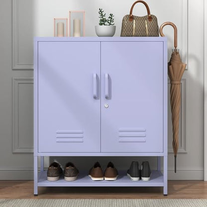 Lockable Metal Shoe Cabinet,Heavy Duty Storage Cabinet with 1 Adjustable Shelves,Purple Metal Storage Cabinet for Home,Entrance,Living Room,Bathroom 33" H X 29.5" W X 13.8" D - color: Purple, style: 33 “H-Cabinet-XG