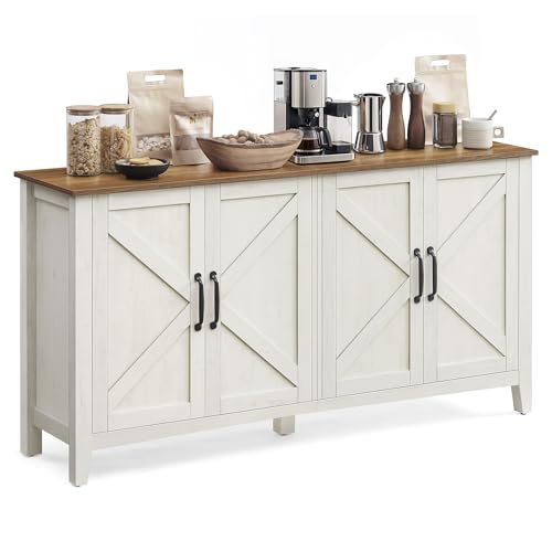 VASAGLE LIRY Collection - Storage Cabinet, Buffet Cabinet, TV Stand, Sideboard, Credenza, with Adjustable Shelves, for Living Room, Dining Room, Entryway, Rustic White and Honey Brown ULSC381W01 - color: Rustic White + Honey Brown, size: 4 Doors (59"W)