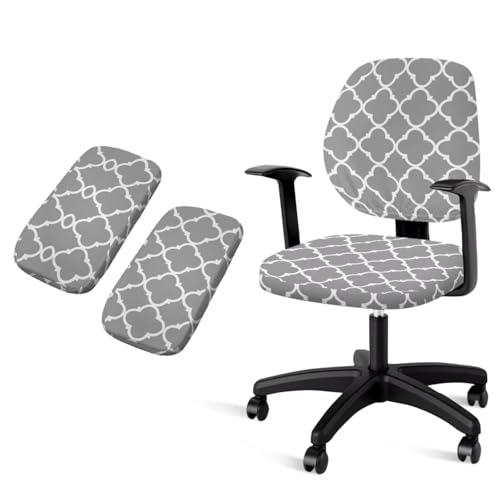 4-Piece Office Chair Covers Stretchable Grey Office Chair Arm Covers Desk Chairs Seat Slipcovers with Armrest Pads for Home Computer Gaming Chairs Washable - color: Grey