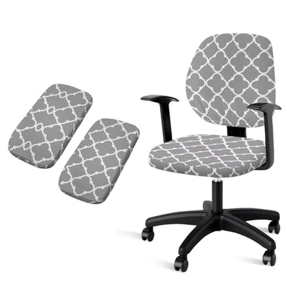 4-Piece Office Chair Covers Stretchable Grey Office Chair Arm Covers Desk Chairs Seat Slipcovers with Armrest Pads for Home Computer Gaming Chairs Washable - color: Grey