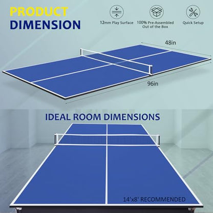 Ping Pong Table Topper for Pool Table, Foldable Ping Pong Table Top with Net Set, Portable Table Tennis Conversion Top Includes Foam Padding for Protection, Easy Conversion - color: 8 ft-BLUE