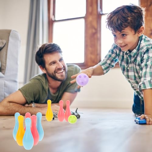 STOBOK Indoor Children Bowling Toys Set 10 Plastic Toy Bowling Pins & 2 Balls Interactive Parent-Child Sports Game to Enhance Motor Skills and Hand-Eye Coordination