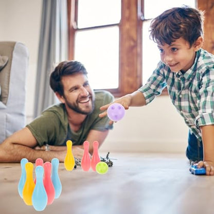 STOBOK Indoor Children Bowling Toys Set 10 Plastic Toy Bowling Pins & 2 Balls Interactive Parent-Child Sports Game to Enhance Motor Skills and Hand-Eye Coordination
