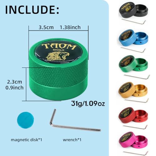 TAOM Pool Chalk Holder Round Shaped Practical Tool Billiards Accessories Magnetic Mini Chalk Tip Case Container Round Box Billiards - color: 1-Green holder