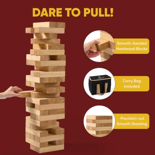Giant Stacking Tower Game - Stacks Up to 5FT - Premium Wooden Blocks Stacking Tower Game for Family Party, BBQ & Lawn Games - Natural - color: Natural