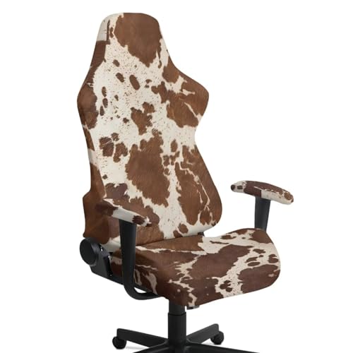 Brown Cow Pattern Office Armchair Slipcovers 4 PCS Stretch Gaming Chair Cover Washable Gamer Chair Slipcover with Armrest Covers Furniture Protector for Apartments - color: Brown Cow Pattern
