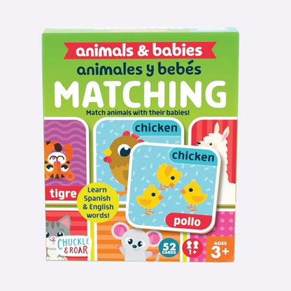 Chuckle & Roar Animals & Babies Memory Game - 52 Tiles, Bilingual, Ages 3+ - Parent & Baby Animal Matching - Preschool Games for Focus - Travel Toys for Toddlers 3-5 - color: Animals and Babies