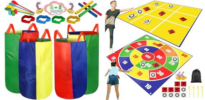 2-in-1 Giant Outdoor Bean Bag Toss & Large Tic Tac Toe Games & Potato Sack Race Bags Egg Spoon Relay Race,3 Legged Race, Field Day Outdoor Gamesfor Kids Adults Family-Carnival Games