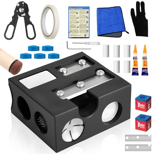 Billiards Pool Cue Tip Shaper, Pool Cue Tips Replacement Kit, Pool Cue Shaper, Pool Cue Tip Tool, Pool Cue Tips Repair Tool for Replacement and Shaping Cue Tips - color: Black 12 in 1