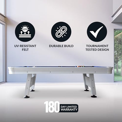 Hathaway Alpine 8-ft Outdoor Pool Table with Aluminum Frame and Waterproof Felt - Includes Accessories, White