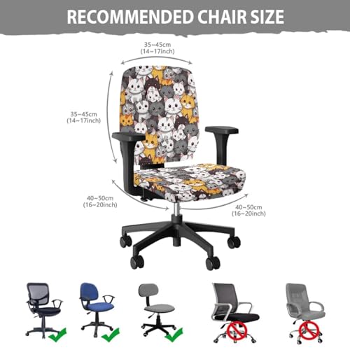 Office Chair Covers Stretchable Cat Gaming Chair Armrest Pads 4-Pc Set Unique Washable Dustproof Seat Cover for Office Chairs with Stylish Design - color: Cat