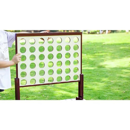 Giant 4 in a Row Game Outdoor and Indoor | Wooden Four in A Row Game Jumbo for Adults and Kids, Yard Games | Family Fun with 42pcs Chips and Durable Carrying Bag.
