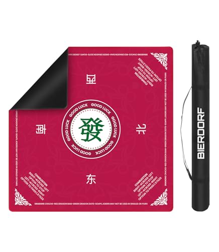 BIERDORF American Mahjong Mat 31.5"x31.5", 3mm Thick Non-Slip Table Cover, Noise Reducing Game Mat with Carrying Bag for Mahjong, Card Games, Game Night & Travel, Red