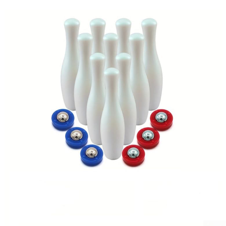 Shuffleboard Bowling Game Set with Curling Mats Tabletop Indoor Board Game for Family Fun and Party Entertainment Plastic and Steel Smooth Rolling Pucks