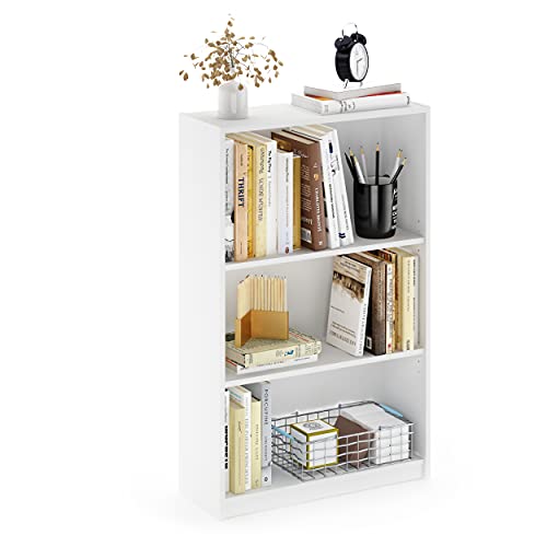 Furinno Jaya Book Shelf, 3-Tier Bookshelf, Bookcase with Adjustable Shelves, 9.5 x 24.5 x 40.3, for Organization and Storage, for Living Room, Bedroom, Home Office, White - color: White, size: 3-Tier