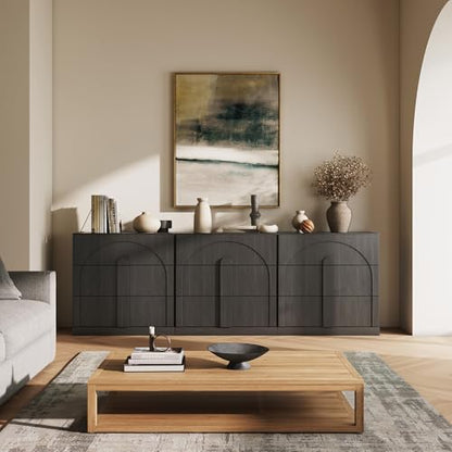 BELLEZE Set of 3 Bookcase with 3 Drawers, Modern Book Shelf with Wide Wooden Handle, 94" Wood Bookshelves for Living Room Office Entryway (Ebony) - color: Bijou Ebony C, size: 3