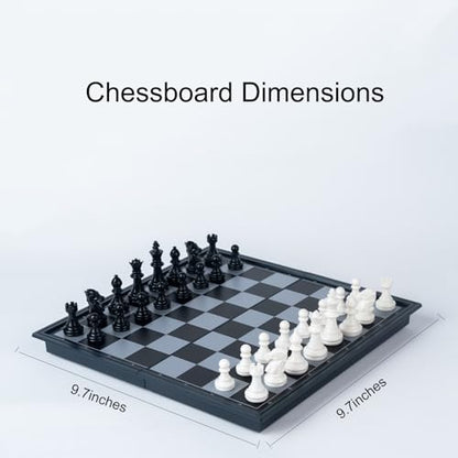 Chess Set with 2 Extra Queens, 9.7-inch Magnetic Foldable Chessboard, Travel Portable Educational Board Game, Suitable for Adults, Kids, Beginners and Professionals