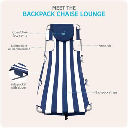 Ostrich the Backpack Chaise Lounge, Folding & Reclining Outdoor Beach Chaise Lounger Chair for Lawn, Pool, Patio, Garden, and Yard, Blue Stripe - color: Striped, style: Backpack Chaise