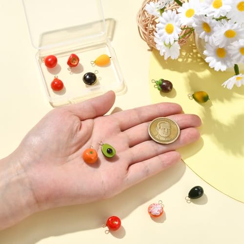 Stiesy Fruit Charms 12Pcs 3D Acrylic Apple Orange Mango Avocado Charm Pendants Bulk for Jewelry Making Crafting DIY Necklace Bracelet Earring Gifts - color: Fruit-12pcs-12 style