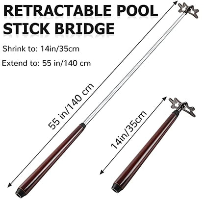 Sumind Retractable Pool Bridge Stick - Adjustable Billiards Cue Bridge with Removable Head, Wooden Handle & 5 Position Slots, Portable Pool Table Accessories for Home, Club & Tournament(Brown) - color: Brown