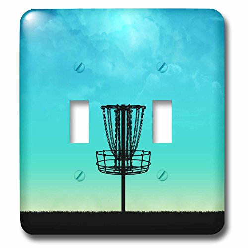 3dRose lsp_243474_2 Disc Golf Basket Silhouette - silhouette basket on grass with blue sky - Double Toggle Switch - style: Double Toggle Switch