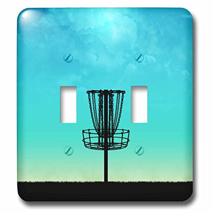 3dRose lsp_243474_2 Disc Golf Basket Silhouette - silhouette basket on grass with blue sky - Double Toggle Switch - style: Double Toggle Switch