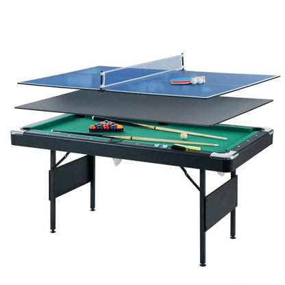 3 in 1 Pool Table Ping Pong Dining Table Combo,63.8 Foldable Billiard Tables/Table Tennis, Multi Game Table, with Billiard and Tennis Paddles Accessories - color: 3 in 1 Pool Table+Green