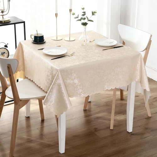 Smiry Square Table Cloth, Waterproof Heavy Duty Vinyl Tablecloths, Wipeable Washable Table Cover for Kitchen and Dining Room (Beige, 60" X 60") - color: Beige, size: 60" x 60" (Square)
