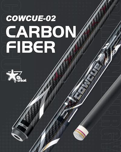 CRICAL COWCUE 58-Inch Carbon Fiber Pool Cue, Low Deflection, 12.5mm Tip | Adjustable pool cue with 3/8x8 joint for stable control, regular billiards practice and pool hall play. - color: CW-02
