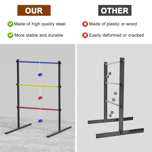 Ladder Toss Game Set, 2 Pack Ladder Ball Rack with 6 Bolas, Portable Outdoor Games Set are Suitable for Backyards, Lawns, Beaches, Camping, Game Parties with Family Friends, 24''L X 29.5''W X 37''H