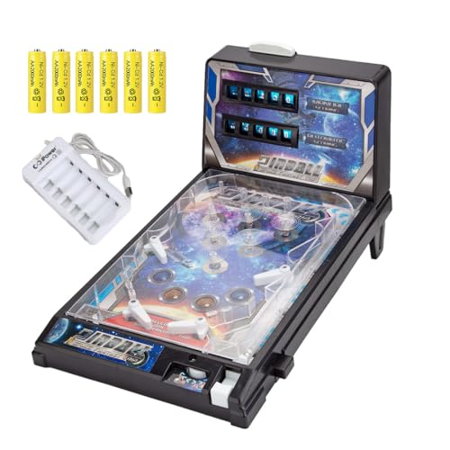 Mini Pinball Machine - Tabletop Pinball Game for Adults, Home Arcade with Light, Desktop Ball Shooting Toy - Pinball Gifts (Plug-in Version)