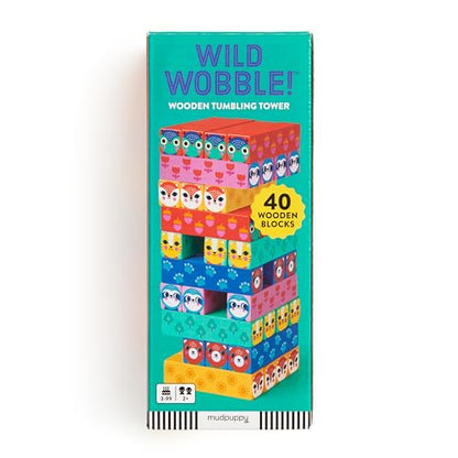 Mudpuppy Wild Wobble! – Colorful Wooden Tumbling Tower Game, 4 Across, Great for Small Hands, Ages 3+